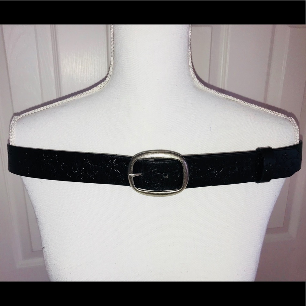 Black Floral Genuine Leather Belt